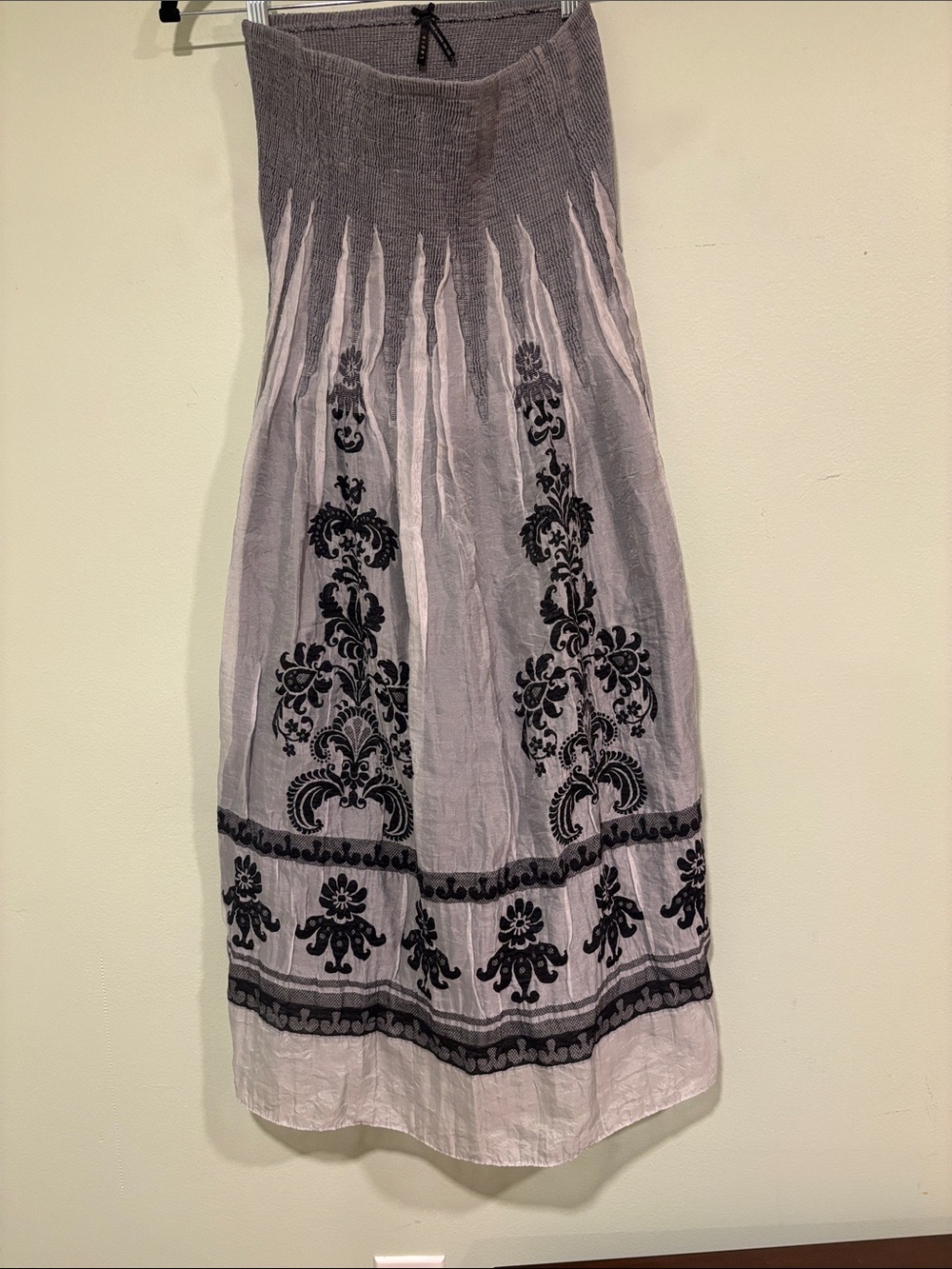 Lapis Vintage Gray and White /Silver Strapless Embroidered Maxi Dress